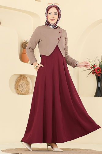 moda selvim طقم بيج غامق&خمري 2782SL432 - Thumbnail