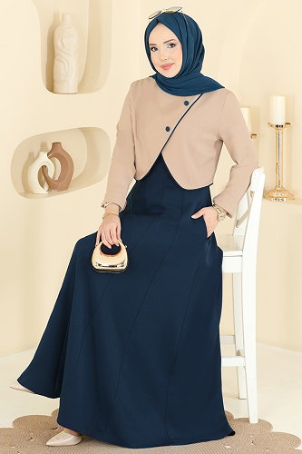 moda selvim طقم بترولي وبيج 2782SL432 - Thumbnail