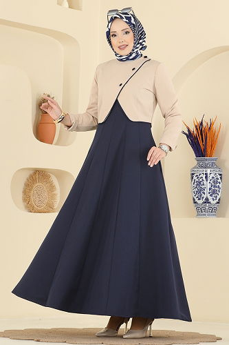 moda selvim طقم بيج وكحلي 2782SL432 - Thumbnail