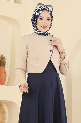 moda selvim طقم بيج وكحلي 2782SL432 - Thumbnail