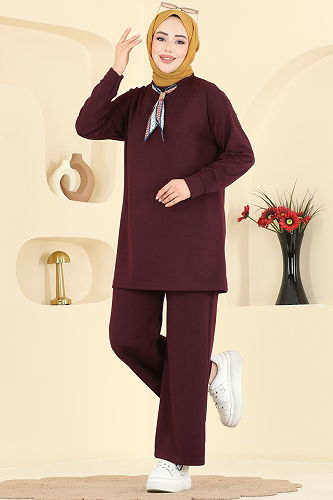 moda selvim طقم خمري غامق 2783AYD574 - Thumbnail