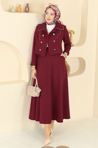 moda selvim طقم خمري 2785SL432 - Thumbnail