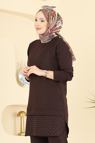 moda selvim طقم بني 2792AYD574 - Thumbnail