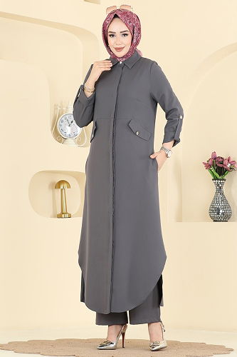 moda selvim طقم رمادي غامق 2792SL432 - Thumbnail