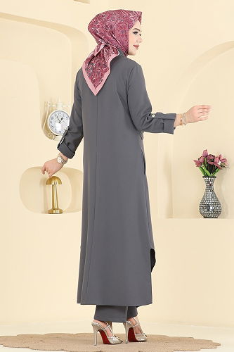 moda selvim طقم رمادي غامق 2792SL432 - Thumbnail