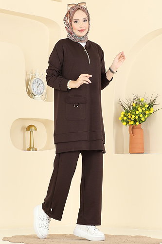 moda selvim طقم بني 2794AYD574 - Thumbnail