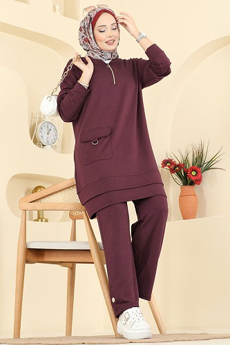 moda selvim طقم خمري 2794AYD574 - Thumbnail