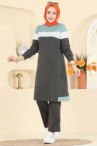 moda selvim طقم رمادي غامق &اخضر باهت 2794SL432 - Thumbnail