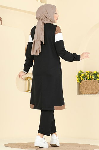 moda selvim طقم أسود وبيج غامق 2794SL432 - Thumbnail