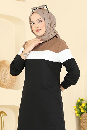 moda selvim طقم أسود وبيج غامق 2794SL432 - Thumbnail