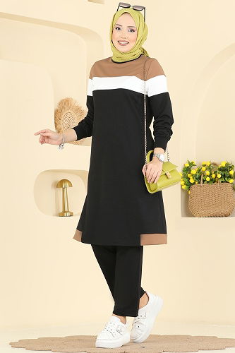 moda selvim طقم أسود وبيج 2794SL432 - Thumbnail