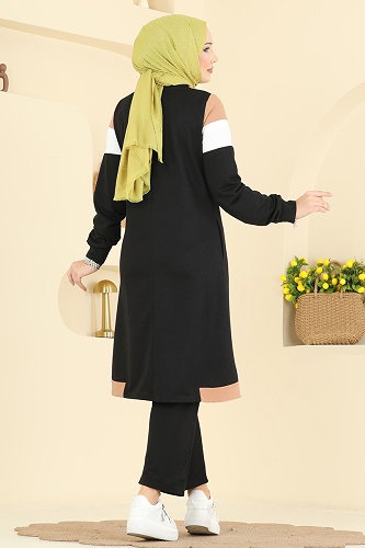 moda selvim طقم أسود وبيج 2794SL432 - Thumbnail