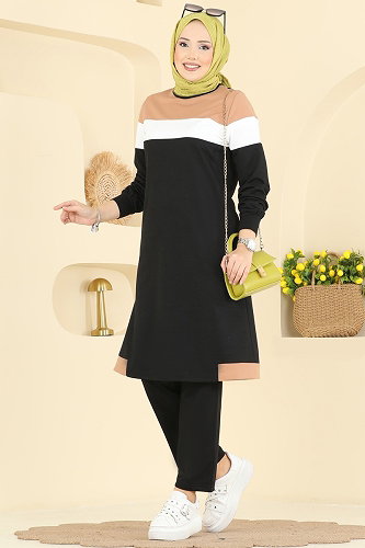 moda selvim طقم أسود وبيج 2794SL432 - Thumbnail