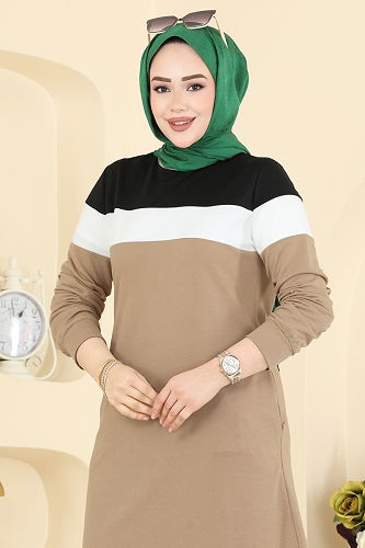 moda selvim طقم بيج غامق واسود 2794SL432 - Thumbnail