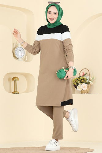 moda selvim طقم بيج غامق واسود 2794SL432 - Thumbnail