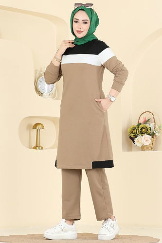 moda selvim طقم بيج غامق واسود 2794SL432 - Thumbnail