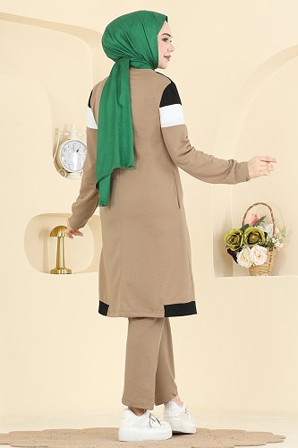 moda selvim طقم بيج غامق واسود 2794SL432 - Thumbnail