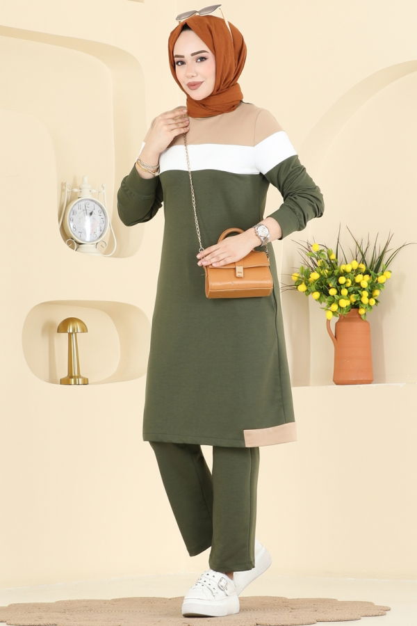 Modaselvim Hijab Combinations Combined 2794SL432 Khaki&Vision