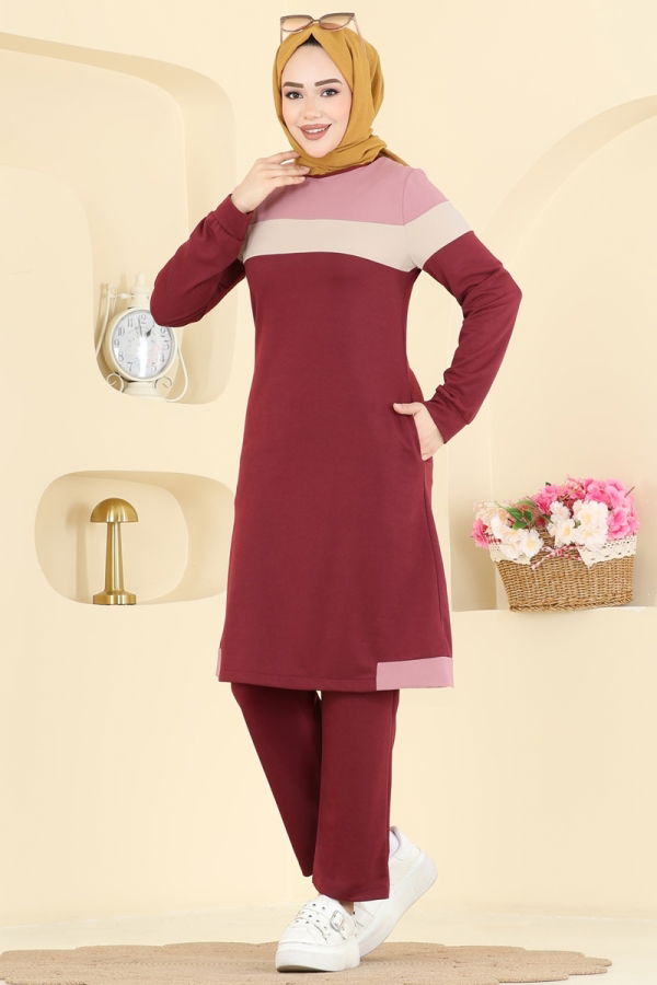 Modaselvim Hijab Combinations Combined 2794SL432 Light Burgundy&Powder