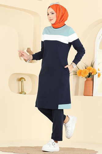 moda selvim Combined 2794SL432 Navy Blue&Mint - Thumbnail