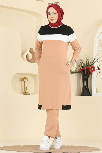 moda selvim طقم بيج وأسود 2794SL432 - Thumbnail