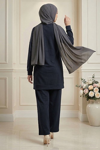 moda selvim طقم رمادي غامق 2795AYD969-M - Thumbnail