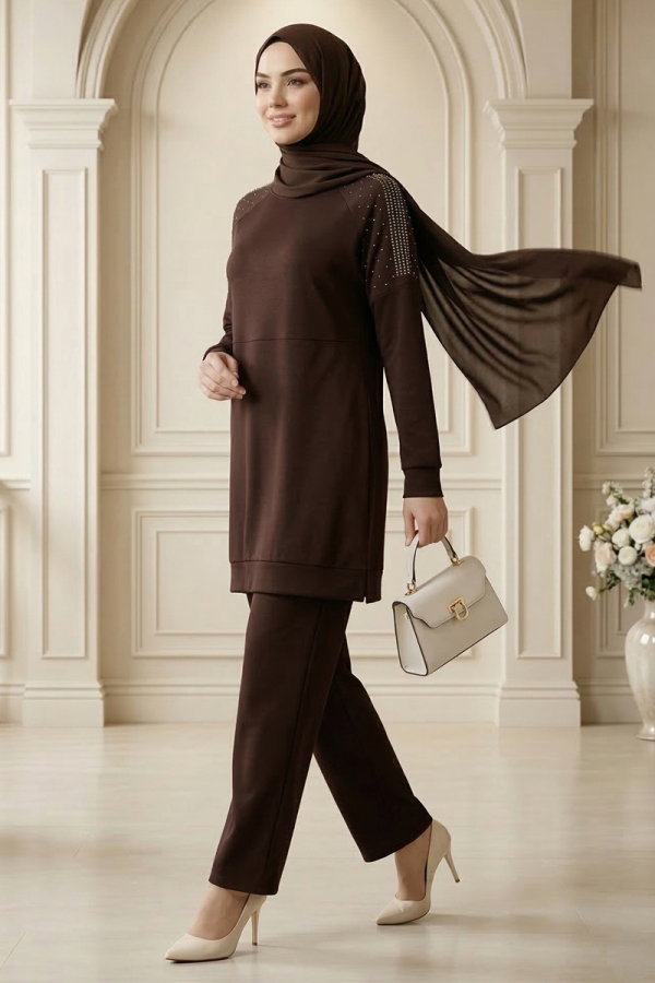 Modaselvim Hijab Combinations Combined 2795AYD969-M Brown