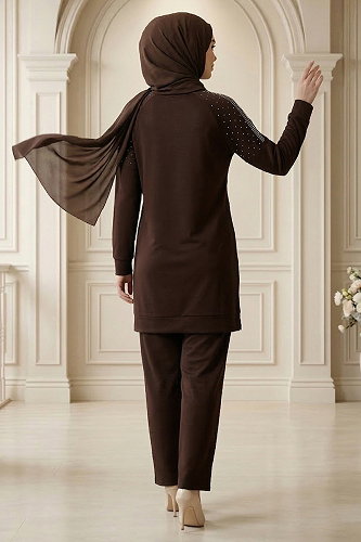 moda selvim طقم بني 2795AYD969-M - Thumbnail