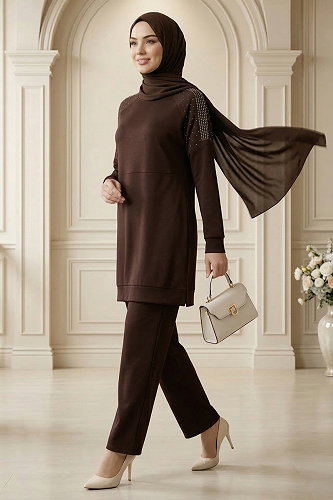 moda selvim طقم بني 2795AYD969-M - Thumbnail