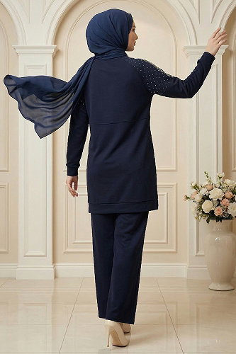 moda selvim طقم كحلي 2795AYD969-M - Thumbnail