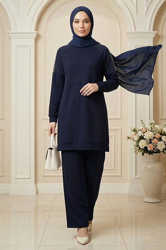 moda selvim طقم كحلي 2795AYD969-M - Thumbnail