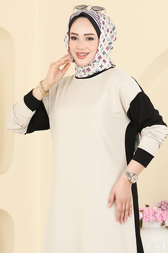 moda selvim طقم أسود وبيح 2799AYD574 - Thumbnail