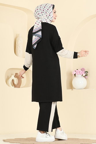 moda selvim طقم أسود وبيح 2799AYD574 - Thumbnail