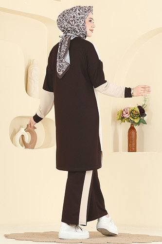 moda selvim طقم بني وبيج 2799AYD574 - Thumbnail