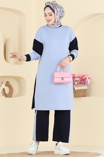 moda selvim طقم كحلي وأزرق فاتح 2799AYD574 - Thumbnail