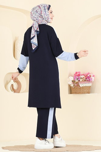 moda selvim طقم كحلي وأزرق فاتح 2799AYD574 - Thumbnail