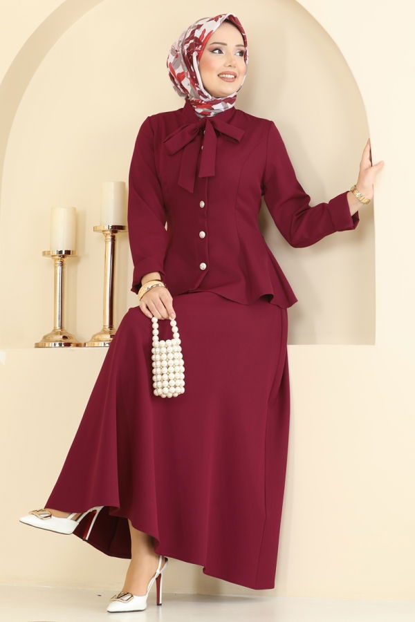 Modaselvim Hijab Combinations Combined 2799SL432 Burgundy