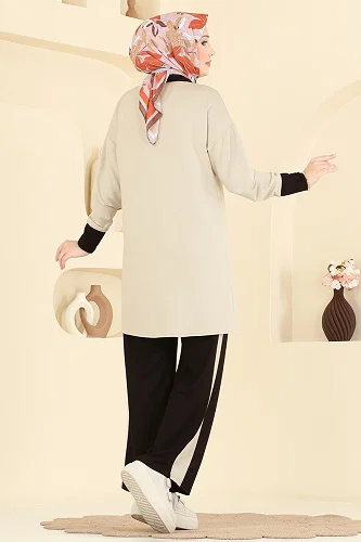 moda selvim طقم بني وبيج 2800AYD574 - Thumbnail
