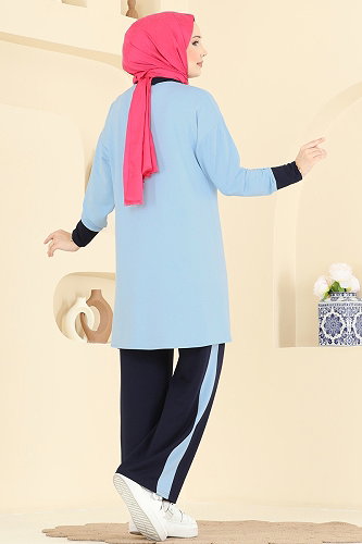 moda selvim طقم كحلي وأزرق فاتح 2800AYD574 - Thumbnail