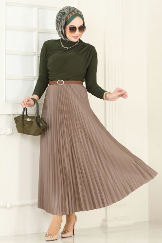 moda selvim طقم أخضر عفني غامق وبيج 2802MP806 - Thumbnail