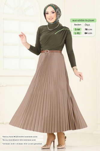 moda selvim طقم أخضر عفني و بيج 2802MP806 - Thumbnail