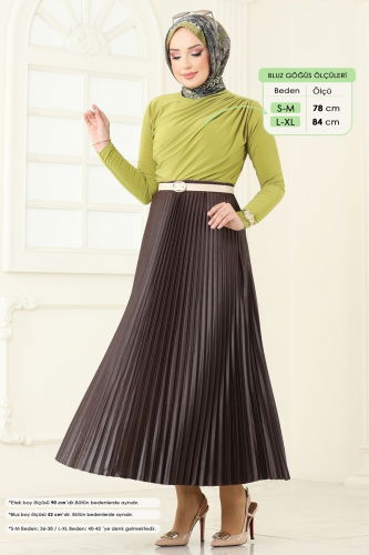 moda selvim طقم زيتي اخضر و بني 2802MP806 - Thumbnail