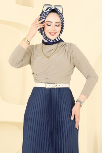 moda selvim طقم بيج وكحلي 2802MP806 - Thumbnail