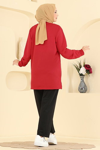 moda selvim طقم أحمر و أسود 2802TPK1167 - Thumbnail