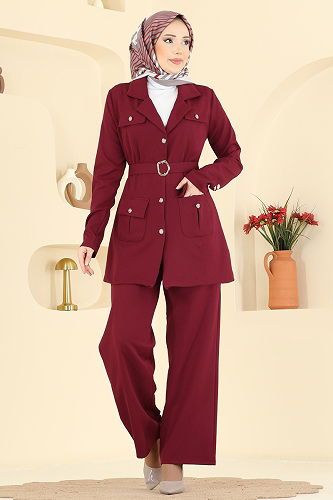 moda selvim طقم خمري 2804SL432 - Thumbnail