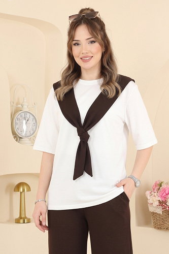 moda selvim طقم بني غامق 2806AYD574 - Thumbnail