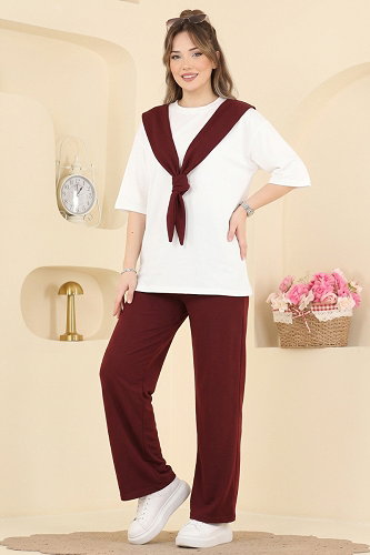 moda selvim طقم خمري 2806AYD574 - Thumbnail