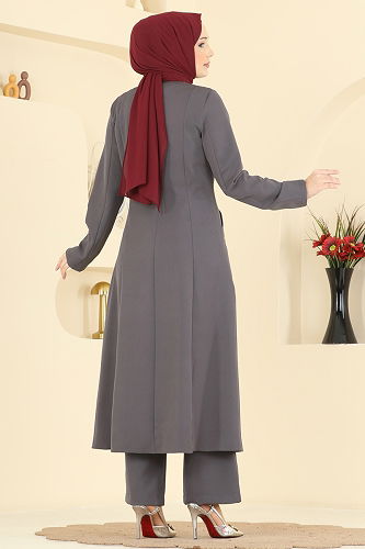 moda selvim طقم رمادي غامق 2806SL432 - Thumbnail