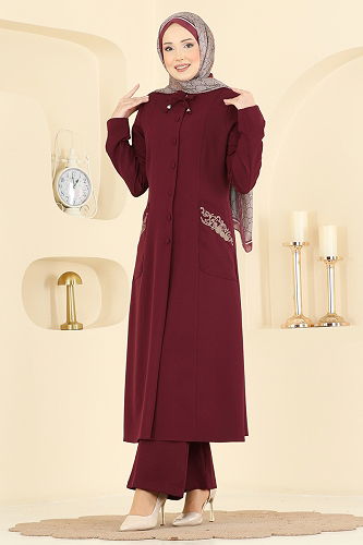 moda selvim طقم خمري 2806SL432 - Thumbnail