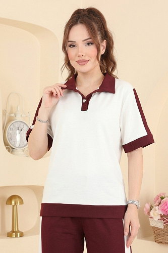 moda selvim طقم خمري 2807AYD574 - Thumbnail
